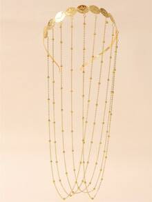 1件镀金女士时尚发箍，发链，硬币形，奢华复古风格，中东新娘婚礼头饰，发圈，适合婚礼、节日、派对头饰，服装配饰发带，夏季、假日、旅行 - 金色 - 查看 3