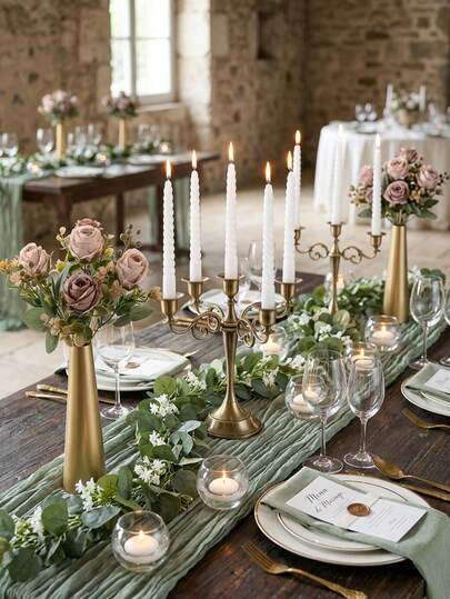 1件/1套婚礼装饰套装，浪漫森林风格，包含烛台/蜡烛/花瓶/桌旗/人造花卉摆设，一应俱全，适用于婚礼/派对/餐桌/宴会/仪式/生日派对/客厅/桌面装饰