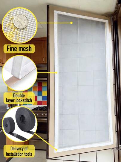 White Dual-Sided No-Drill Window Screen – Nano PP Mesh Mosquito Net, Breathable & Kid- Insect Fly Screen, Easy DIY Installation For Sliding/Hanging Windows, Reusable & Washable Home Decor