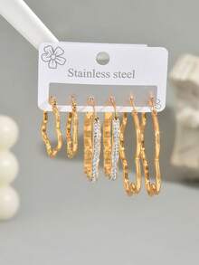 1 Set Retro Fashionable Stainless Steel Micro-Inlaid Rhinestone Flower Hoop Earrings, Versatile Daily Wear For Women - Multicolor - View 3