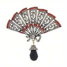 New Style Retro Hanging Black Crystal Fan Brooches Pin Cheongsam Accessories Exquisite Suit High Grade Badges Buckle Corsage - 01 - View 4