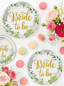 10/20/30件套薄荷绿“准新娘”纸盘婚礼派对餐具套装 - 绿色植物餐具，适合订婚派对、新娘送礼会等。 - 多色 - 查看 6