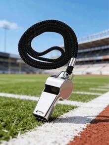 Silver Stainless Steel Whistle, 6-Digit Metal Referee Whistle, Emergency Whistle, Sports Fan Whistle With Black Lanyard - Multicolor - View 1