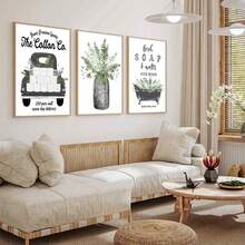3pcs Plant Oil Painting Art Set - Includes Framed Prints Of Vintage Truck, Bathtub, And Handmade Soap Designs - Suitable For Modern Farmhouse Decor In Bathroom, Living Room And Kitchen - Green And Black Wall Art For Home, Cafe And Office - Multicolor - View 8