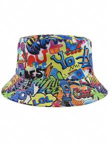 1 pieza Sombrero de cubo reversible unisex con estampados de dibujos animados, adecuado para uso al aire libre, viajes, uso diario, de moda y versátil - impresión - Ver 21