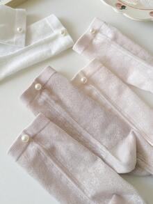 1 Pair Women's Solid Color Sheer Thin Pearl Fashionable Minimalist Cute Korean Style Mid-Calf Socks, Suitable For Spring/Summer Daily Wear - Multicolor - View 8