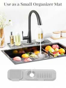 1 tấm lót thoát nước bằng silicon, tấm chắn nước bắn cho bồn rửa nhà bếp/phòng tắm, thảm chống trượt/tấm phủ bếp, giá đỡ điện thoại - Màu xám đen - Xem 5