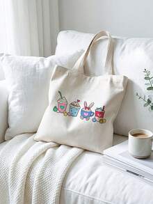 复活节随机图案单肩包，休闲旅行手提包，大容量可重复使用沙滩包，印花帆布单肩包，返校用品 - 彩色 - 查看 2