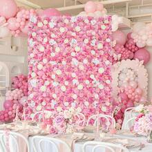 Pinkish-White 3D Flower Wall Backdrop  Wedding Rose Floral Wall Backdrop For Bridal Shower Birthday Party Wedding Rose Floral Photo Background Valentines Decorations - Hồng - Xem 2