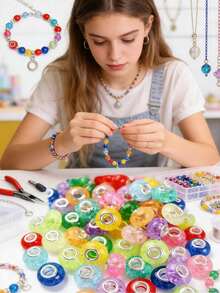 50/100 piezas Cuentas de silicona con agujero grande - Cuentas espaciadoras de acrílico agrietado surtido, adecuadas para hacer pulseras, collares, llaveros - Suministros duraderos para hacer joyas - Multicolor - Ver 5