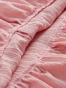 Girls' Elegant Ruched Collar Puff Sleeve Blouse + Fashionable White Double-Layer Pleated Skirt 2-Piece Set, Casual Minimalist Sweet Girl Skirt Suit, Suitable For Daily Outdoor Activities And Beach Wear - Baby Pink - View 7