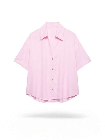 YROOE Women's Casual Solid Color Drop Shoulder Short Sleeve Shirt