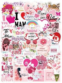 50 Pcs Mother's Day Heartwarming Stickers Set – Pink Tone Multilingual Love Messages With Flowers & Hearts, Waterproof For Cards, Journals & Gift Wrapping, Scrapbook Stickers, School Supplies - Mother's Day - View 1