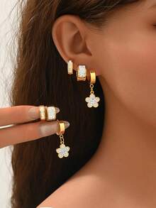 Set de 6 aros de aro elegantes con circonita, de acero inoxidable - Multicolor - Ver 19