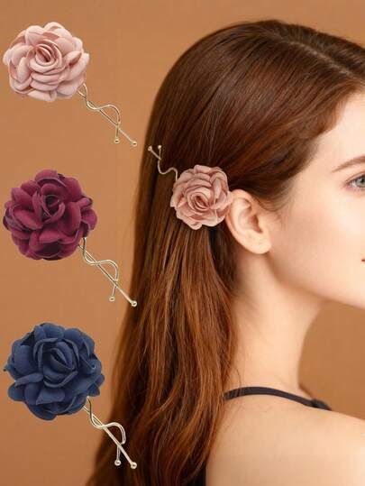 1pc Women's Elegant Minimalist Fabric Rose One-Piece Hair Clip, Side Hair Styling Accessory, Versatile Hair Clip, Suitable For Daily Use, An Ideal Gift Choice For Women, Hairpin, Bobby Pins