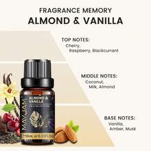 MAYJAM 1瓶10毫升杏仁香草香氛精油，适用于香薰机、加湿器、DIY手工皂、蜡烛制作、家庭香薰、空气净化、办公室放松，持久留香 - 杏仁和香草 - 查看 7