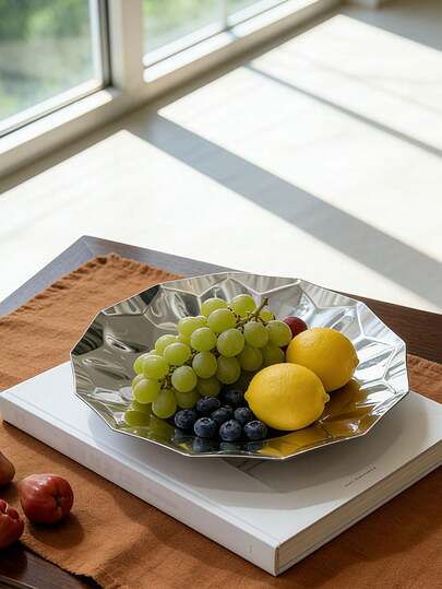 1 chiếc đĩa đựng trái cây bằng thép không gỉ cao cấp kiểu Bắc Âu, đĩa ăn nhẹ/đĩa hạt trang trí bàn cà phê phòng khách tối giản sang trọng, đĩa trái cây cao cấp, khay trà chiều tinh tế, đĩa bánh tráng miệng sáng tạo, vật trang trí