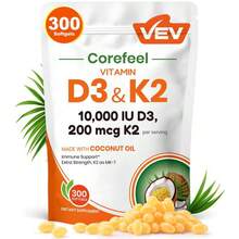 VEV Corefeel Vitamin D3 K2 10000 300 Virgin Coconut Oil Softgels,2in 1 Vitamins Supplement D & K, Dietary Supplemental Pack - 100g - 查看 9
