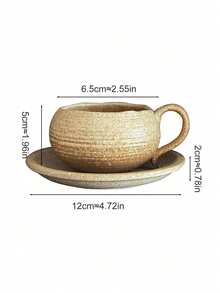 1pc Minimalist Creative Retro Coarse Pottery Small Capacity Coffee Cup & Saucer Set, Japanese Ceramic Cup For Afternoon Tea, Round Mug - Multicolor - View 4