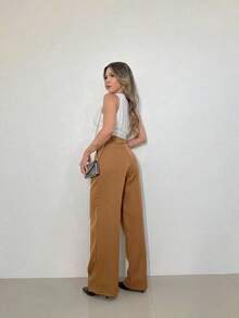 MODA MO, REF: 3271, Women's Tailored Trousers | High Waist Pantaloons | Elegant And Casual Look | Casual Fashion For Everyday Life | Perfect For Work | Comfortable And Stylish | Impeccable Fit - 銹棕色的 - 查看 2