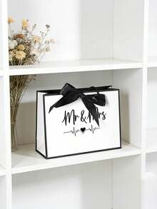1pc Mr&Mrs Wedding Gift Bag - Wedding Souvenir Bag - Thick White Card Handheld Paper Bag - B - View 5