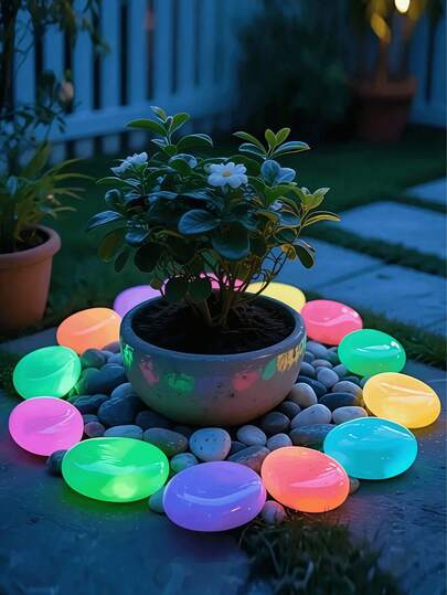 50/40/30/20/12/6/1pcs Glow-In-The-Dark Pebbles (Random Color), 4.5cm/1.77in, Suitable For Garden Landscape, Track Decor, Fish Tank Starry Sky Decor, Absorb Sunlight Or Lamp Light To Glow In Dark, Can Be Used For DIY Romantic Scenes, No Electricity Required