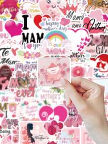 50 Pcs Mother's Day Stickers, Warm Pink Theme With Bilingual (English/Spanish) Love Quotes, Waterproof Decals For Gift Wrapping & Journal, Scrapbook Stickers, School Supplies Scrapbook Supplies Stationery Funny Stickers Kindle - Mother's Day - View 2