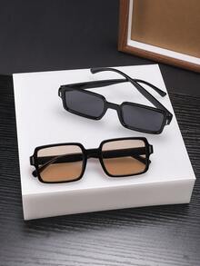 2 PCS Men's Classic Square Fashion Glasses Black Polycarbonate Frame Soft Tinted Lenses Suitable For Daily Commute With Glasses Box - Multicolor - View 8