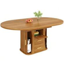 Extendable Dining Table, Dining Room Table, Kitchen Table, Round Dining Table, Extends To Oval, 118-158 Cm, Seats Up To 6 People, Three-Tier Storage, Walnut - Camel - View 12