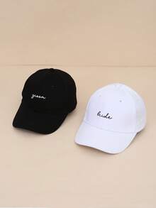 2顶女士刺绣“新娘”棒球帽，可调节户外防晒休闲帽，适合春季、秋季、旅行、海滩、度假。Y2K风格男女通用遮阳帽 - 小字母黑白2pc - 查看 4