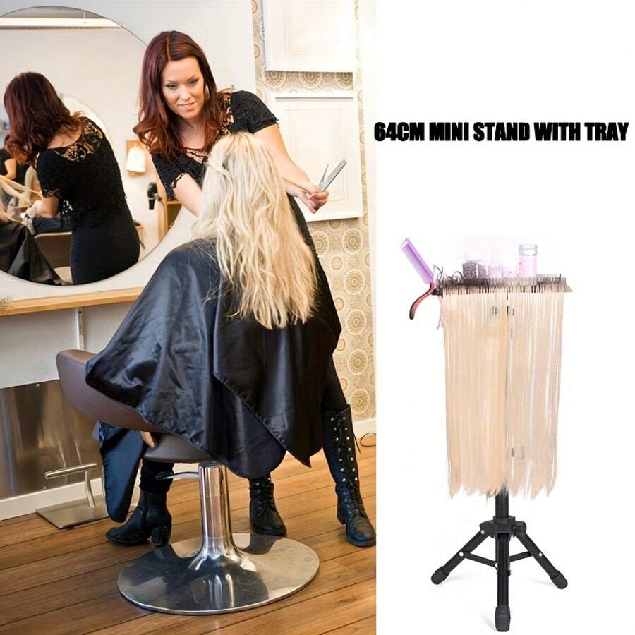 AliLeader New Hair Extensions Stand With 64cm Adjustable Wig Stand Multi Function Wig Display Holder Salon Keratin Hair Extensions Tray Hair Styling Making Tools