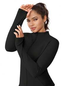 4PCS Women's Solid Color Stand Collar Zipper Long Sleeve Thumb Hole Minimalist Fashion Sports Jacket,Slim Fit Yoga Tops For Exercise, Compression, Soft Elasticity, And Breathable. Suitable For Running, Cycling, Fitness, Outdoor Sports, Training Yoga  Jacket Workout Women Jacket Women Workout Jacket Gym Women Outfit - 4PCS(Black + Gray + Navy blue + Purple) - 查看 5