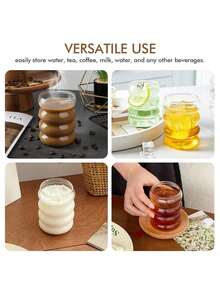 INS Style Cute Milk Glass Cup, Breakfast Cup, Creative And Simple Yogurt Cup, Transparent Circle Coffee Cup, Suitable For Women, Can Hold Beverages, Milk Tea, Ideal Stationery Item For Back To School Season - Clear - View 12
