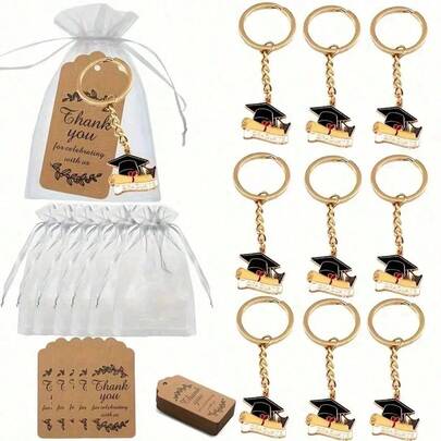 15 Pieces / 5 Sets Of Graduation Commemorative Chains, Including Thank-You Cards, Keychains, Zipper Bags, Handbags, Graduation Commemorative Chains, Graduation Gifts, And Graduation Party Prizes