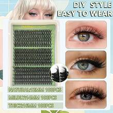 300pcs Eyelash Extension Kit, D Curl 50D+60D+80D+100D DIY Eyelash Extension Faux Mink Lashes - Premium D Curl Natural Curly Individual Eyelash Set DIY Eyelash Extension - Reusable, Lightweight And Easy To Use, Lash Clusters, Single Lashes, False Lashes FASP - màu đen - Xem 7