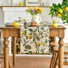 13x72 Inch Brown Lemon Tree Bird Flower Summer Table Runner, Spring Kitchen Dining Table Decor Home Party Decoration - Multicolor - View 11