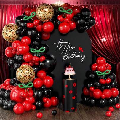 126pcs Leopard Print Balloon Arch Kit, Includes Leopard Foil Balloons, Black, Red And Latex Balloons. Suitable For Birthday Party, Bachelorette Party, Engagement, Proposal, Wedding, Anniversary And Leopard Theme Party