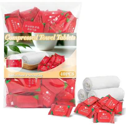 40 tờ khăn nén dày - Khăn mặt và khăn lau dùng một lần cho du lịch, cắm trại và hoạt động ngoài trời, khăn bông siêu thấm hút dùng trong trường hợp khẩn cấp và chăm sóc hàng ngày.