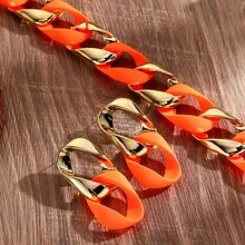 三件套扭纹树脂链项链、手链和耳环首饰套装，奢华时尚，女士必备 - 橘色 - 查看 3