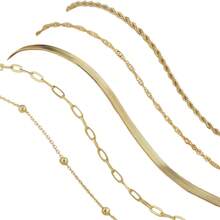 5pcs/Set Elegant Stackable Gold Bracelets, Creative Chic Gold Bracelets Suitable For Women's Daily Wear (Bead Quantity On Chain Is Random) - Yellow Gold - View 4