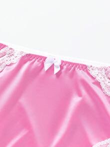 1 chiếc quần lót gợi cảm màu hồng bóng, ren satin dành cho nữ, cỡ lớn. Được làm từ chất liệu ren thoáng khí, bóng bẩy, nhẹ và có độ co giãn cao, được thiết kế đặc biệt dành cho phụ nữ. - Hồng - Xem 8