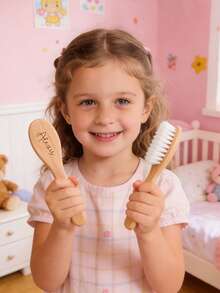 Personalized Wooden Baby Hair Brush: Newborn Gift - Multicolor - View 10