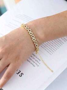 1pc Luxury Heart-Shaped Zirconia Bridal Bracelet, Adjustable Elegant Minimalist High-End Sparkly Women - 金子 - 查看 4