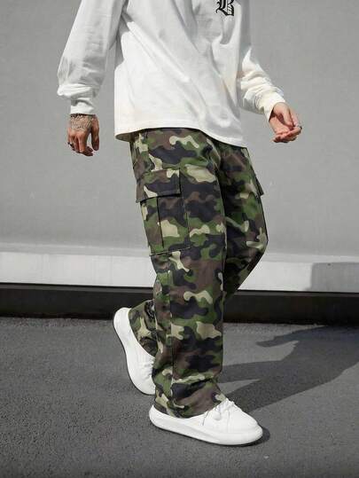 1pc Casual Loose Fit Camouflage Multi-Pocket Straight Leg Cargo Pants, Versatile For Teens/Boys, Suitable For Spring/Summer/Autumn/Winter