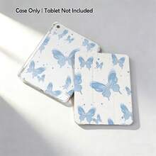 1pc Blue Butterfly Pattern Painted Tablet Protective Case With Stand, Compatible With Samsung A9/A9+/S9/S9FE/A11/A11+/S11/S10 FE/S10 FE+/S10 Lite, Apple Air 5/6, Honor, Matepad, And Other Popular Models. Foldable Anti-Bending, Auto Wake/Sleep Function, Built-In Pen Slot, Triple-Fold Stand - Perfect Daily Protection, Ideal Gift - Multicolor - View 4
