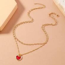极简欧美风双层水滴心形吊坠项链，独特百搭的颈链 - 金色 - 查看 7