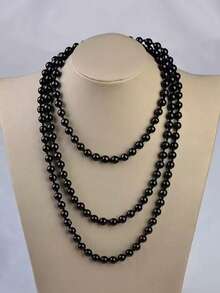 1pc European And American Fashion Glass Faux Pearl Necklace, Women's Minimalist Knotted Multi-Layer Long Sweater Chain Accessory - Multicolor - View 1