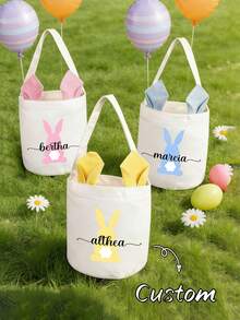 Personalized Easter Canvas Tote Bag, Easter Bunny Bag With Name Print, Easter Bag, Easter Bunny Basket, Kids Easter Egg Hunt Bag, Easter Gift Bag, Easter Basket - Multicolor - View 4