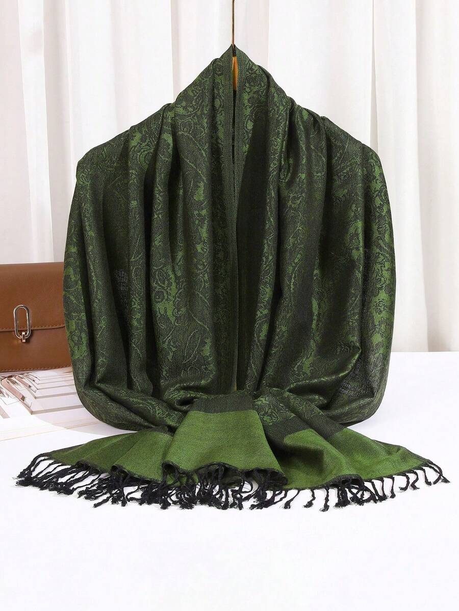 1pc Fashion Scarf Paisley Pashmina Shawls Lady Wraps Cashmere Bufanda Female Jacquard Scarves Winter Warm Woven Blanket Thick Stoles,Muslim Hijab - Grass Green - View 1