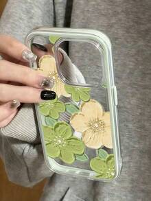 Flower 1pc Green Floral Print 2-In-1 Shockproof Soft Phone Case Compatible With Apple 17/17Pro/17ProMax/16/16Pro/16ProMax/15/15Pro/15ProMax/14/13/12/11 - Green - View 2